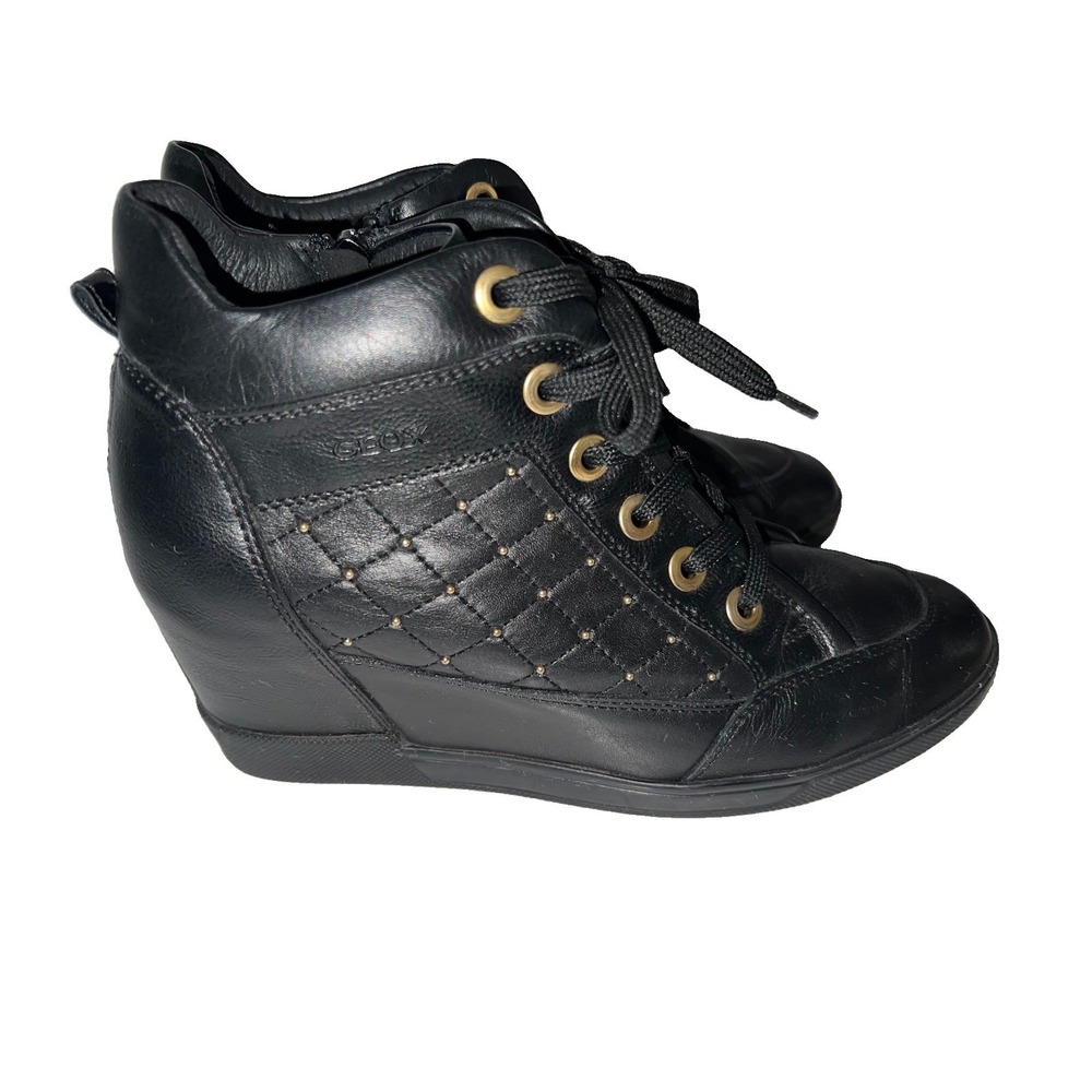 BN Geox Carum Ladies Wedge Heel Gold Studded Ankle Boots EU 38/ USA 8 (10/b5)